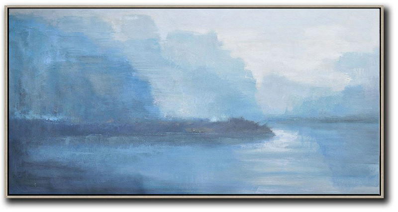 Original Painting Hand Made Large Abstract Art,Panoramic Abstract Landscape Painting,Original Abstract Painting Canvas Art,Grey,Sky Blue,White.etc